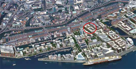 Die angebotenen Grundstücke befinden sich in direkter Nachbarschaft zum Hamburg-America-Center, zur Speicherstadt und den Wohnungen des Überseequartiers (© M. Korol / HafenCity Hamburg GmbH)