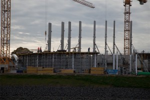 Die Bauarbeiten zum neuen Musicaltheater im Hafen gehen voran