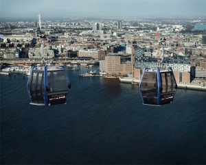 Die HafenCity Seilbahn in der Visualisierung (Quelle: Leitner)
