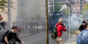 Wasserwerfer in Aktion