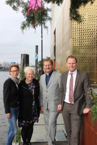Freuen sich über Hamburgs neues Ausflugsziel: Carola Veit, Alexandra Friese, Jens Kerstan und Andy Grote (v. l.)
