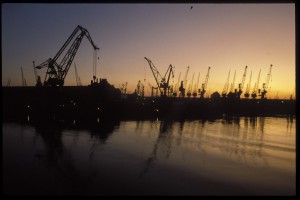 Ein historisches Bild: Der Hansahafen mit den Schuppen der 50er Strecke um 1984 (Foto: TH)