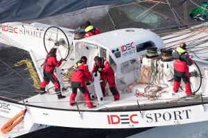 First aerial images of IDEC SPORT maxi trimaran, skipper Francis Joyon and his crew, training off Belle-Ile, Brittany, on october 19, 2015 - Photo Jean Marie Liot / DPPI / IDEC