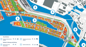 Wann kommt die Grossmarktbrücke? Im Plan ist sie mit 4 gekennzeichnet. (Quelle: HafenCity Hamburg GmbH) 