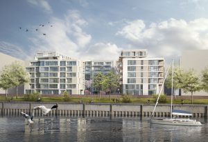 BU: Preiswerter Wohnraum im Baakenhafen (Foto: Visualisierung BVE/HANSA)